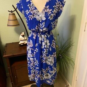 Elegant Floral Blue Dress